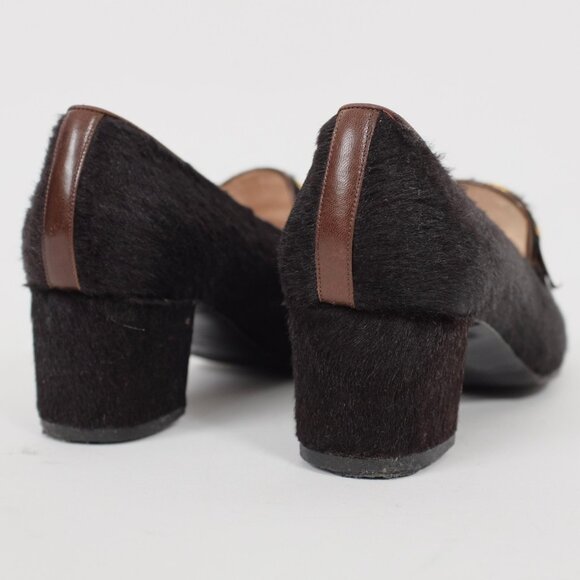 CHANEL shoes 39 US 9 pony hair XL huge CC logo buckle low 2" heel Vintage 1995 - Picture 2 of 11